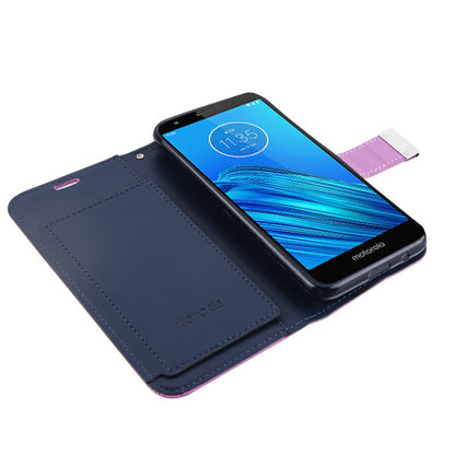 For Motorola Moto E6 PU Leather Wallet with Credit Card Holder Storage Folio Flip Pouch Stand Purple Phone Case Cover