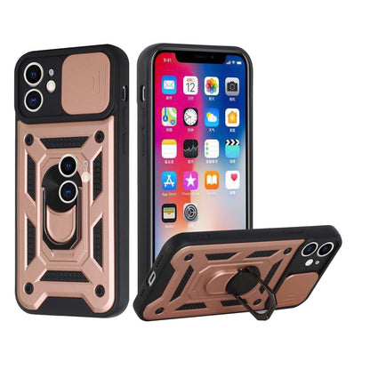 For Apple iPhone SE 2022 /SE 2020/8/7 Hybrid Cases with Camera Lens Cover, Ring Kickstand Rugged Dual Layer Heavy Duty Rose Gold Phone Case Cover