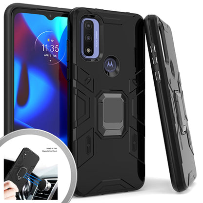 For Motorola Moto G Power 2022 Hybrid Heavy Duty Armor Protective Bumper with 360° Degree Ring Holder Kickstand [Military-Grade]  Phone Case Cover