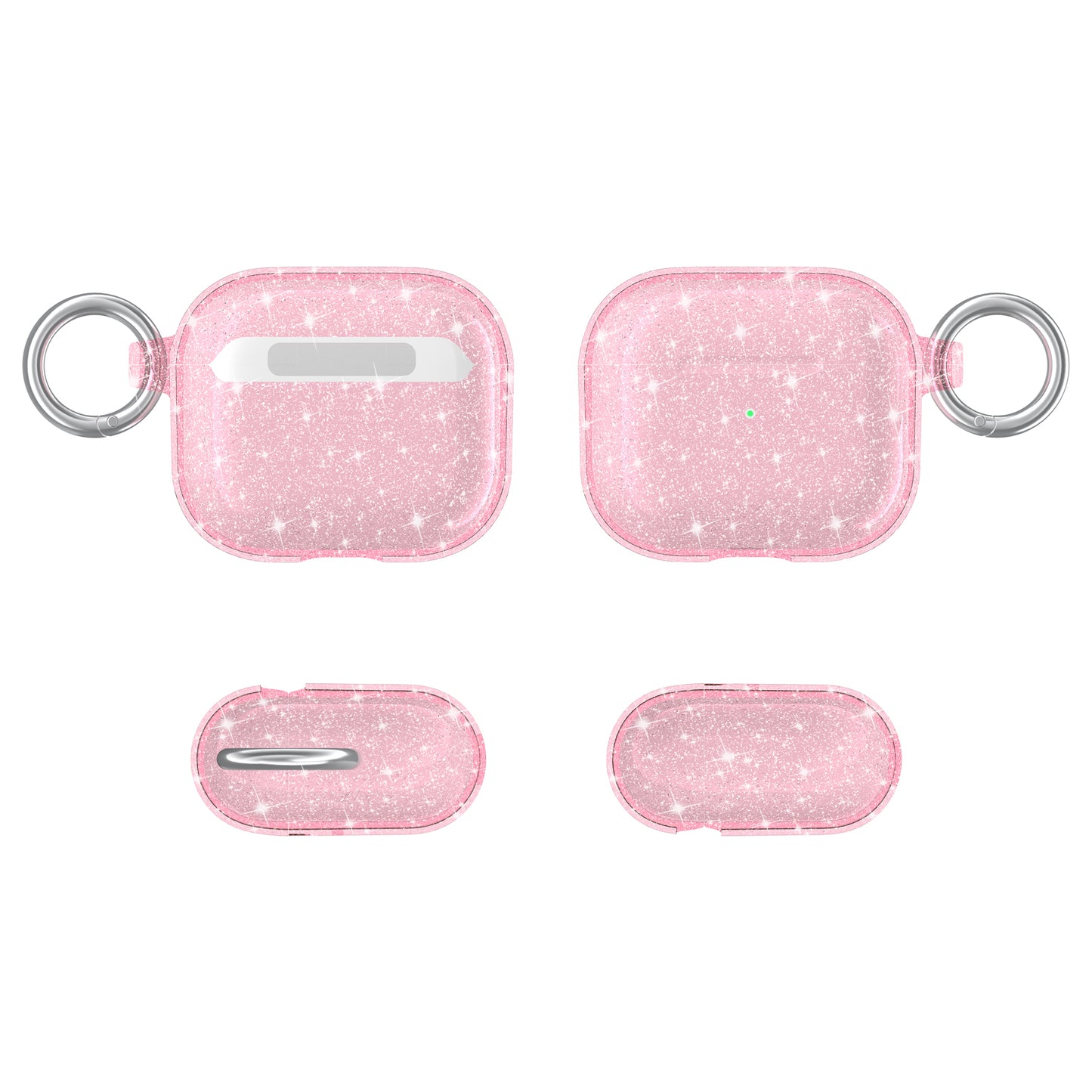 For Apple AirPods 3rd Generation (2021) Transparent Glitter Shimmer Bling Hybrid Silicone Rubber TPU Shockproof Skin with Keychain  Phone Case Cover