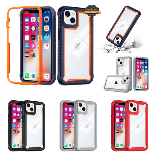 For Apple iPhone 13 (6.1") Hybrid 3 in 1 Transparent Shockproof Full Body Frame Bumper Rugged Hard PC TPU Rubber Protective Heavy Duty  Phone Case Cover