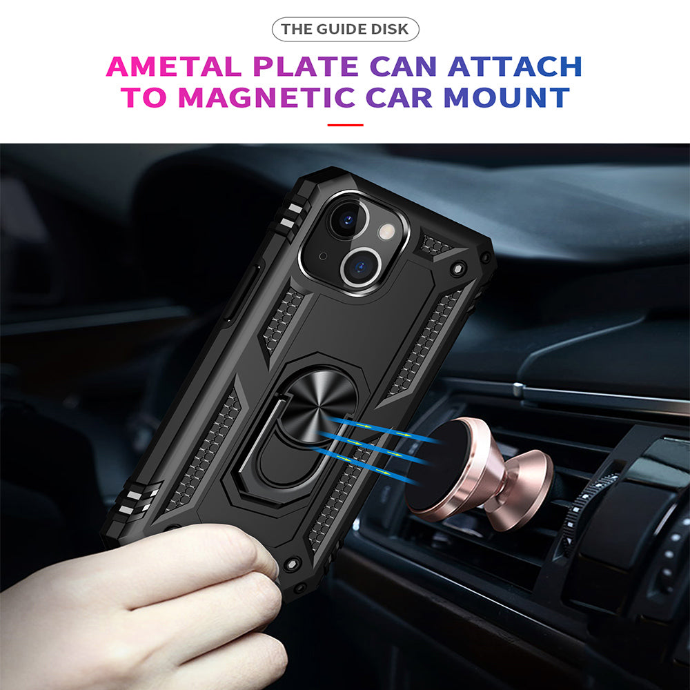 For Apple iPhone 14 Plus (6.7") Military Grade Heavy Duty Armor Hybrid with Ring Kickstand Finger Loop Stand  Phone Case Cover