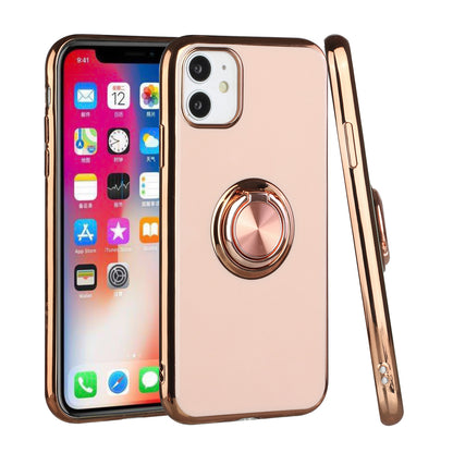 For Apple iPhone SE 2022 3rd/SE 2020/8/7 Slim Hybrid Metal Finger Ring Stand Hard Electroplated Edges TPU Frame Bumper  Phone Case Cover