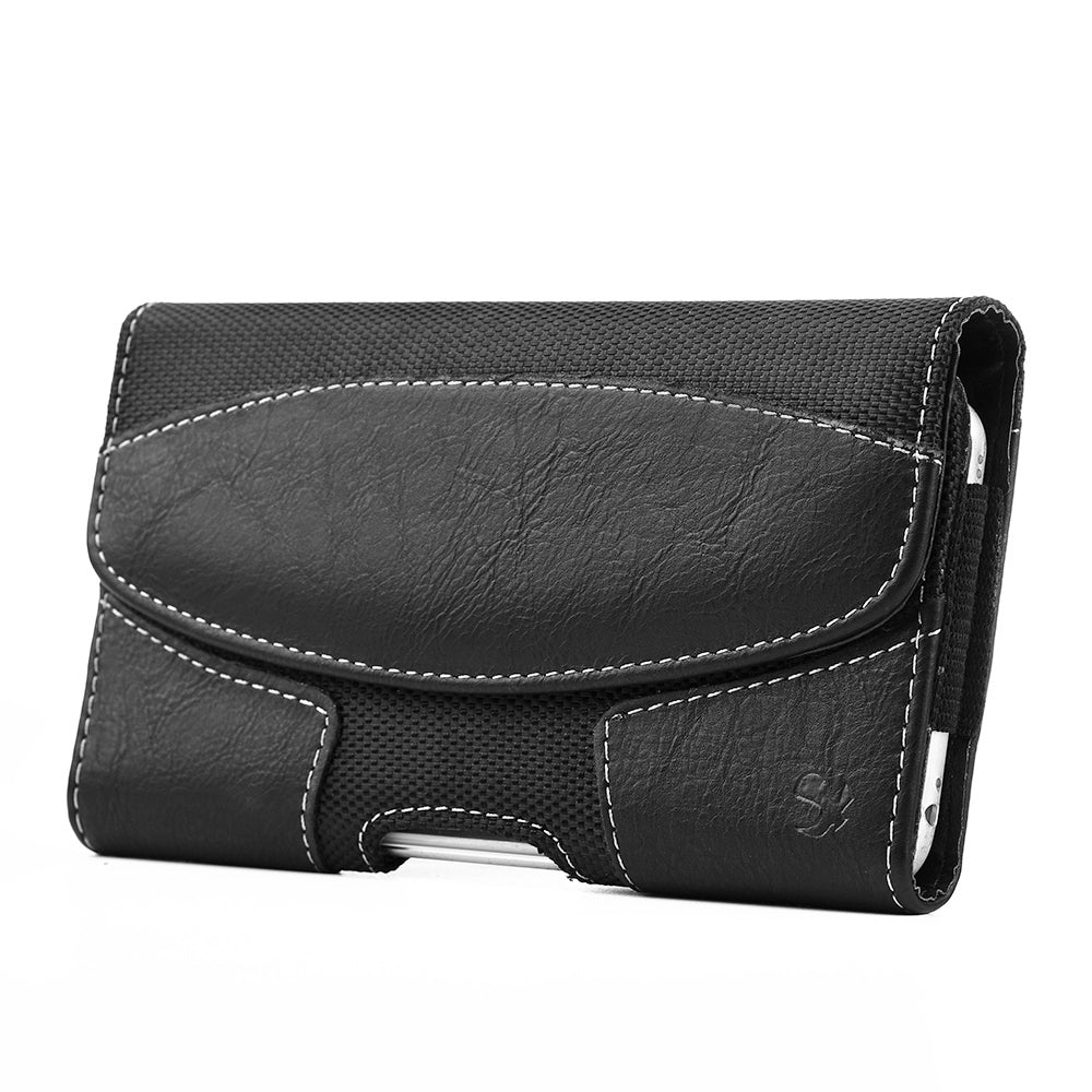 Universal Horizontal PU Leather Cell Phone Holster Case with Belt Clip Pouch and Belt Loop [Magnetic Closure] for Apple iPhone Samsung Galaxy LG Moto All Mobile phones Size 6.3" Universal PU Leather [Black]