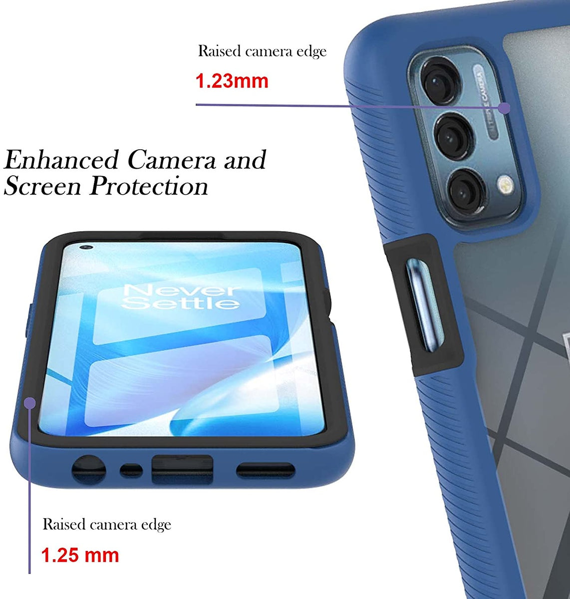 For TCL Stylus 5G Full Body Frame Armor Slim Hybrid Double Layer Hard PC + TPU Transparent Back Rugged Shockproof Clear / Blue Phone Case Cover