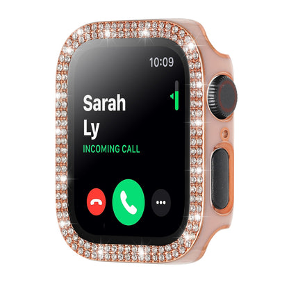 For Apple Watch Series 7/6/SE/5/4/3/2/1 Bling Diamond Rhinestone Full Coverage with Tempered Glass Screen Frame Cover