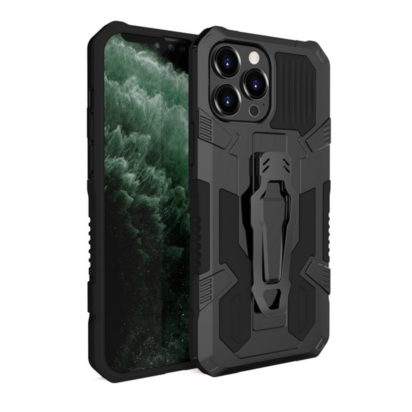 For Apple iPhone 13 Pro Max (6.7") Hybrid Heavy Duty Protection Shockproof Defender with Belt Clip and Kickstand Dual Layer  Phone Case Cover