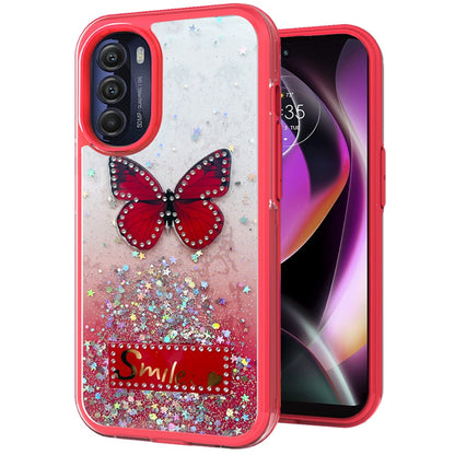 For Motorola Moto G 5G 2022 Butterfly Smile Glitter Bling Sparkle Epoxy Glittering Shining Hybrid Hard PC TPU Silicone  Phone Case Cover