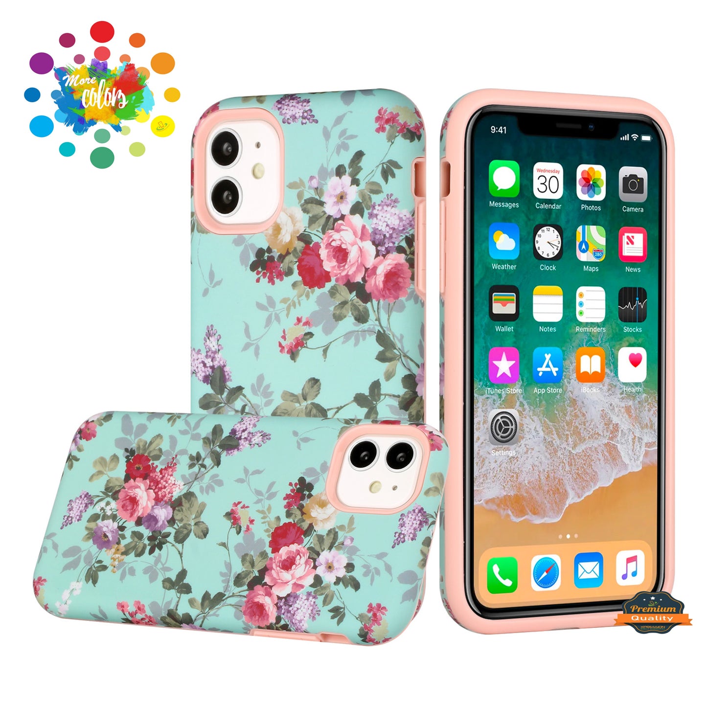 For Apple iPhone 11 (6.1") Bliss Floral Stylish Design Hybrid Rubber TPU Hard PC Shockproof Armor Rugged Slim Fit  Phone Case Cover