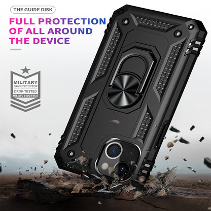 For Apple iPhone 14 Plus (6.7") Military Grade Heavy Duty Armor Hybrid with Ring Kickstand Finger Loop Stand  Phone Case Cover