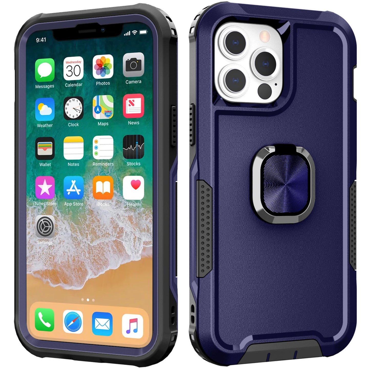 For Apple iPhone 13 Pro Max 6.7" Heavy Duty 3in1 Magnetic Ring Kickstand Stand Hybrid Shockproof Military-Grade Drop Protection  Phone Case Cover