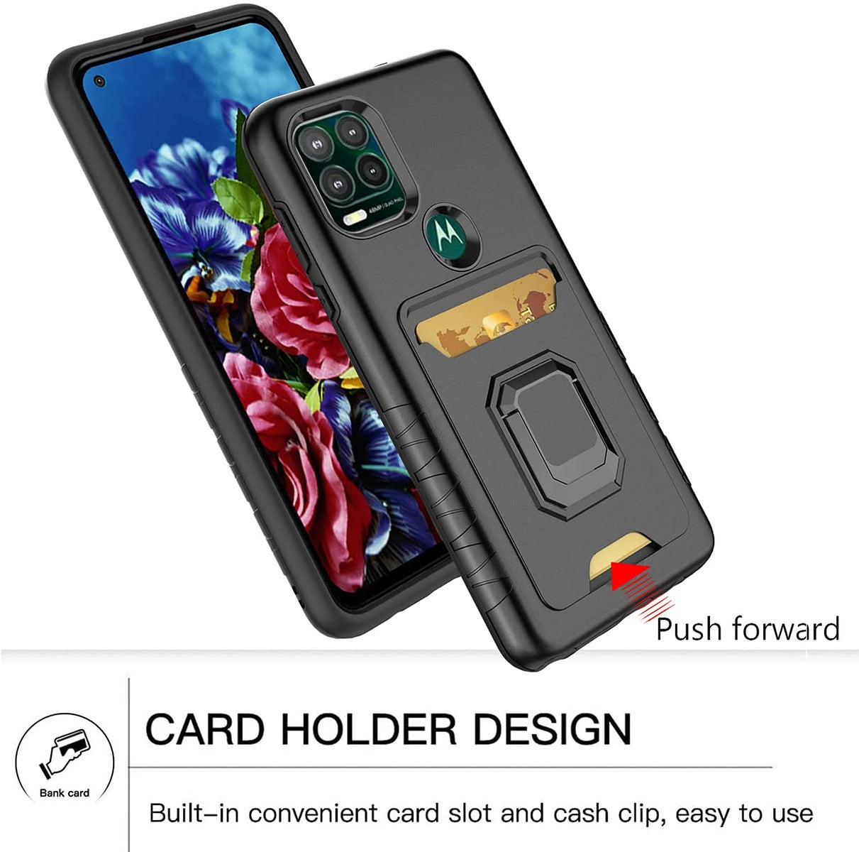 For Apple iPhone 13 /Pro Max Credit Card Holder Slot with Stand Kickstand Ring Hybrid Heavy Duty Defender Armor TPU Military Grade  Phone Case Cover