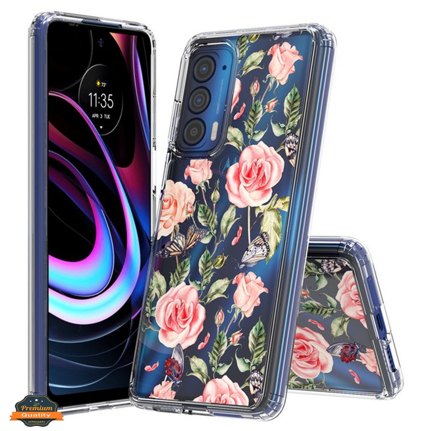 For Motorola Edge 2021 Floral Patterns Design Transparent Soft TPU Silicone Shock Absorption Bumper Slim Hard Back  Phone Case Cover