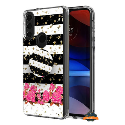 For Motorola Moto G Pure Elegant Pattern Design Bling Glitter Hybrid Cases with Ring Stand Pop Up Finger Holder Kickstand  Phone Case Cover