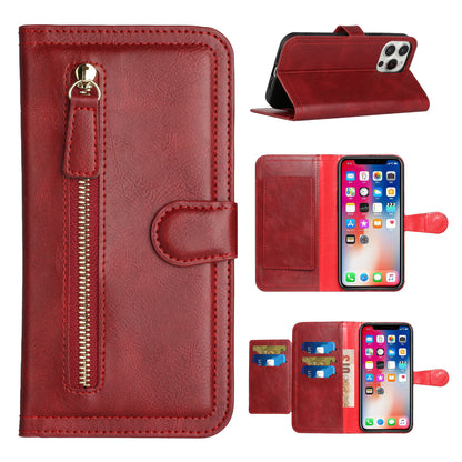 For Apple iPhone 11 (6.1") Multi Credit Card Holder Zipper Storage PU Leather Wallet Pockets Double Flap Pouch Flip Stand  Phone Case Cover