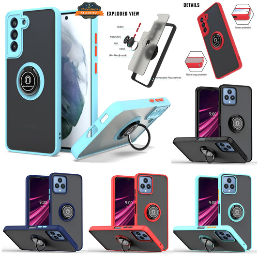 For T-Mobile Revvl 6 Pro 5G /Revvl 6 5G Matte Clear Hybrid Cases with Magnetic Stand [Rotate Ring Holder] Hard Shockproof  Phone Case Cover