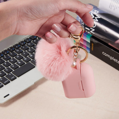 For Apple AirPods Series 3 (2021) Silicone Skin Cute Fur Ball Ornament Keychain 3 in 1 Fashion Thick TPU Gummy Luxury Soft Protective Earphone Pink Phone Case Cover