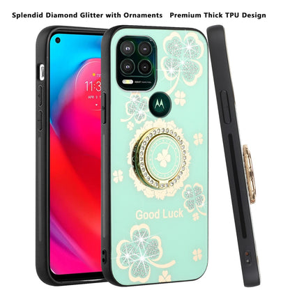 For Motorola Moto G Power 2021 Diamond Bling Sparkly Ornaments Engraving Hybrid Armor with Ring Stand Fashion  Phone Case Cover