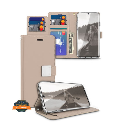 For ZTE AVID 589 (Z5158) luxurious PU leather Wallet 6 Card Slots folio with Wrist Strap & Kickstand Pouch Flip Shockproof  Phone Case Cover