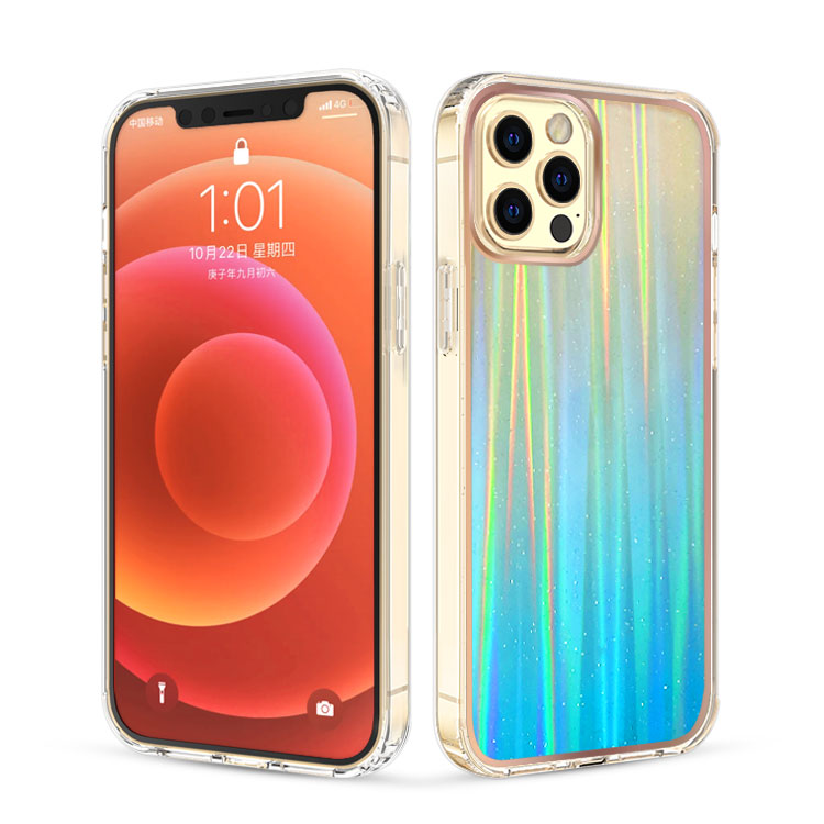 For Apple iPhone 11 (6.1") Two Tone Holographic Transparent Glitter Chrome Shockproof Hard PC Slim TPU  Phone Case Cover