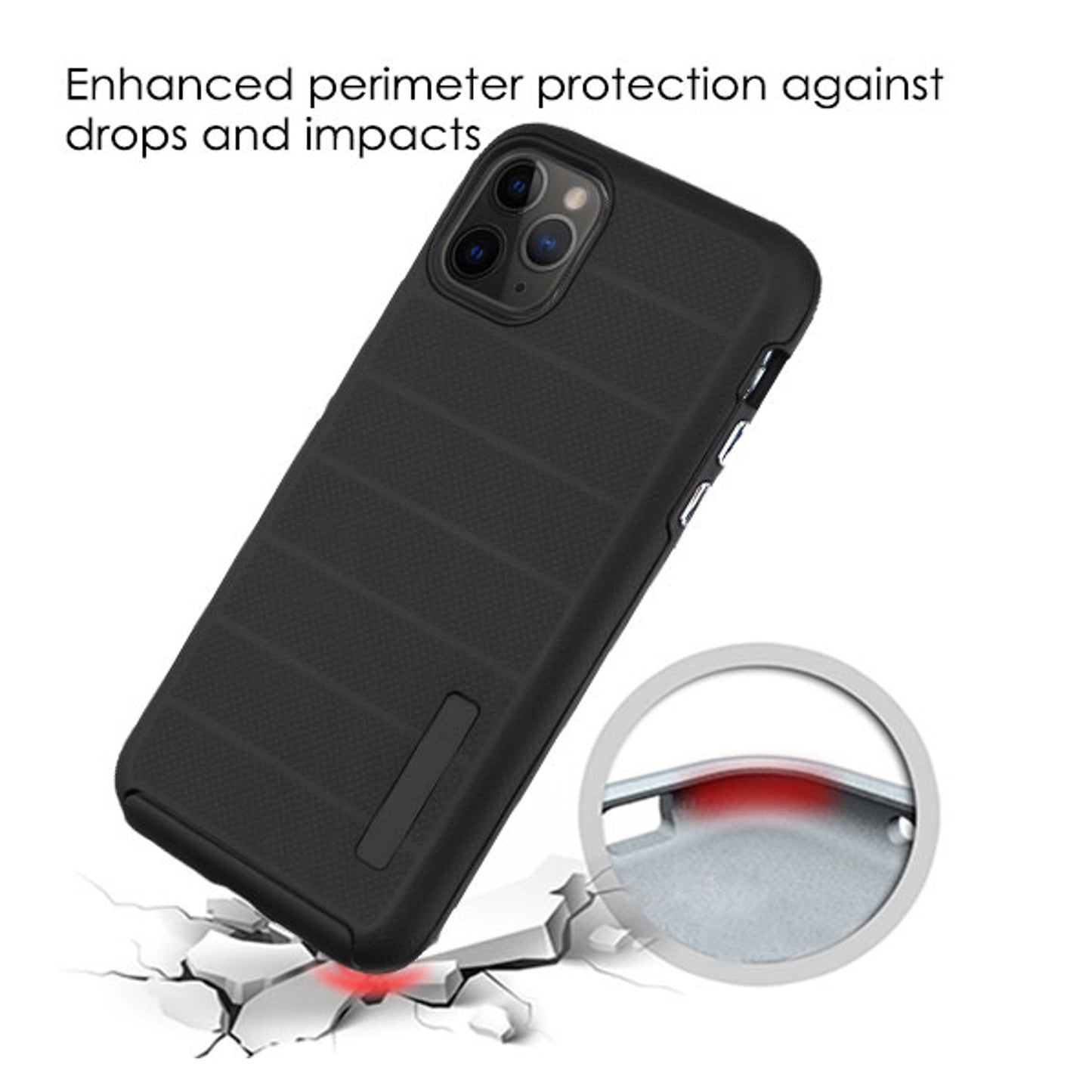 For Apple iPhone 11 (6.1") Texture Brushed Line Shockproof Rugged Shield Non-Slip Hybrid Dual Layers Soft TPU + Hard PC Back Black Phone Case Cover