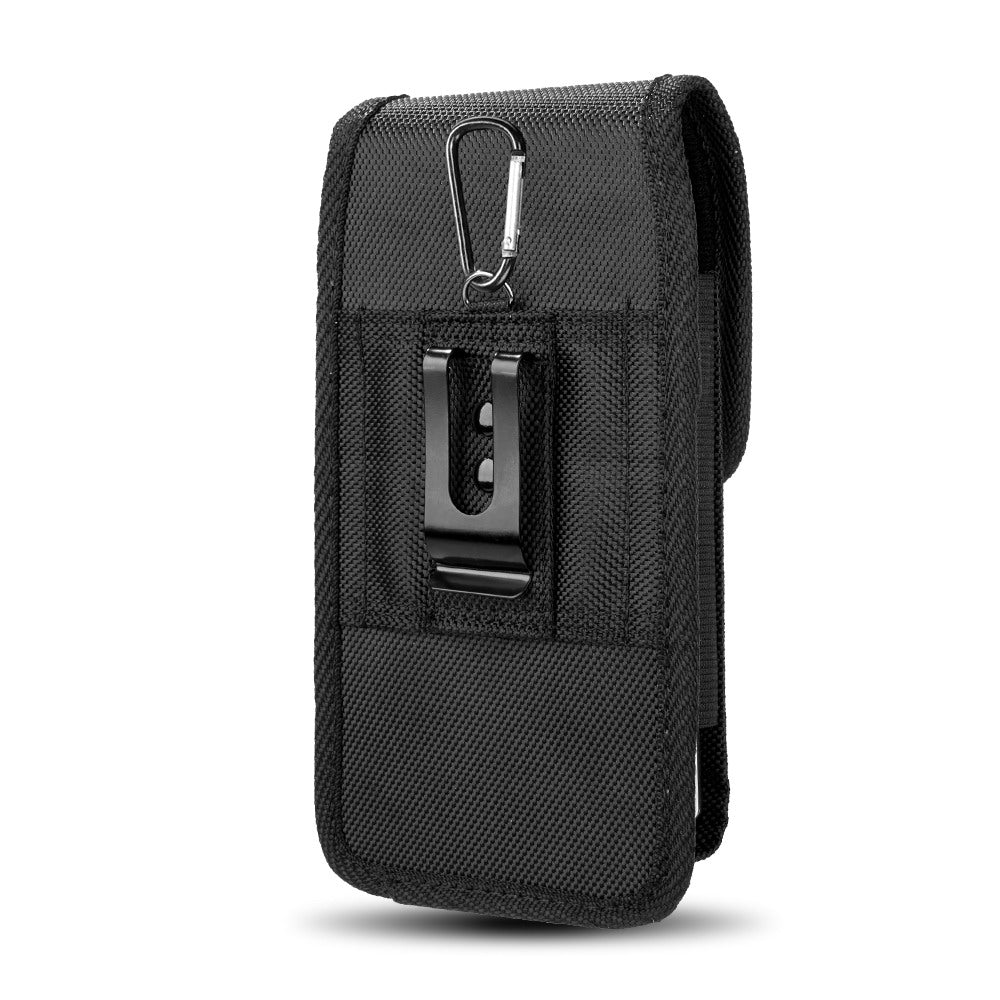 For Nokia C200 Universal Pouch Case Vertical Phone Holster Durable Nylon Cover with Belt Clip Loop, Velcro & Hook Carabiner [Black]