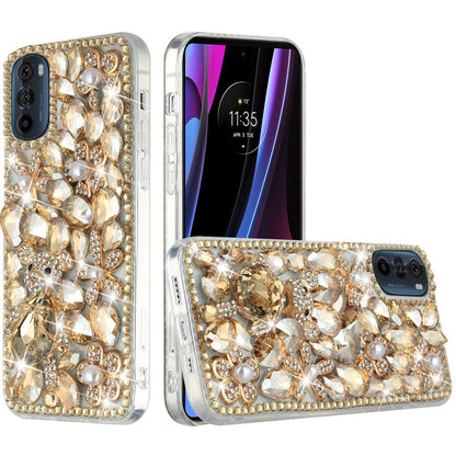 For Motorola Edge+ 2022 /Edge Plus Bling Clear Crystal 3D Full Diamonds Luxury Sparkle Rhinestone Hybrid Protective Gold Panda Floral Phone Case Cover