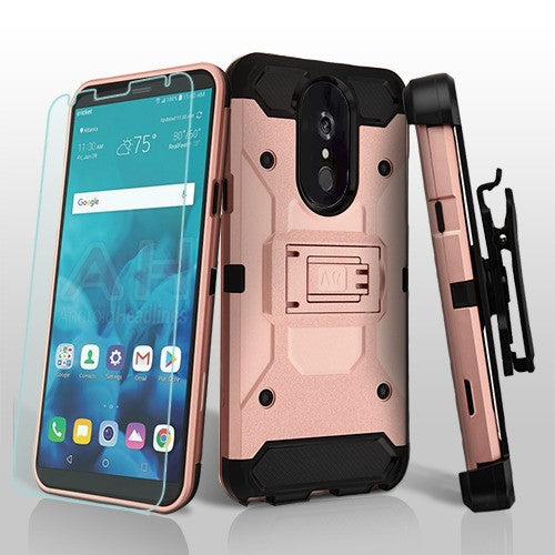 For LG Stylo 4 / Stylo 4 Plus Hybrid Armor with Belt Clip Holster Kickstand with Screen Protector Hard PC Cases Shockproof Rose Gold Phone Case Cover