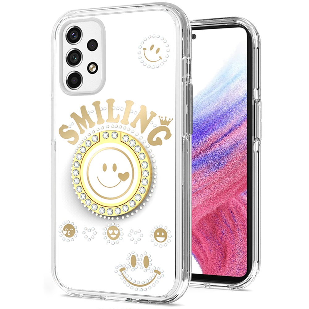 For Samsung Galaxy A53 5G Smiling Glitter Ornament Bling Sparkle with Ring Stand Hybrid Slim TPU + Hard Back Shell  Phone Case Cover