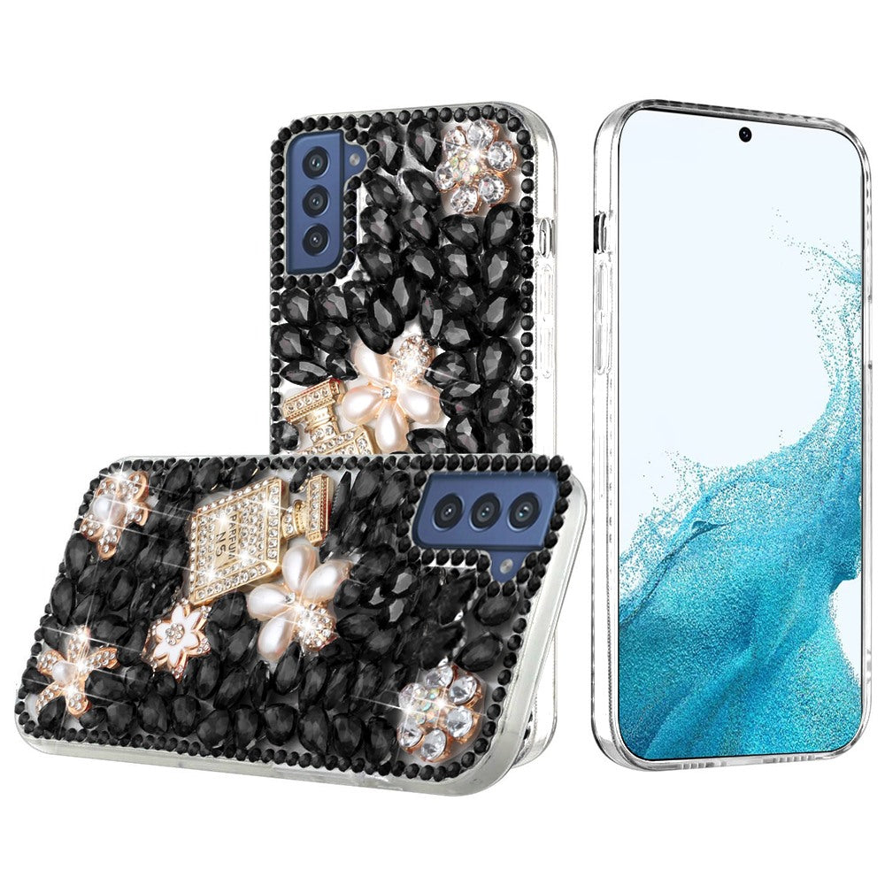 For Samsung Galaxy S22+ Plus Bling Crystal 3D Full Diamond Luxury Sparkle Rhinestone Hybrid Bumper Protective  Phone Case Cover