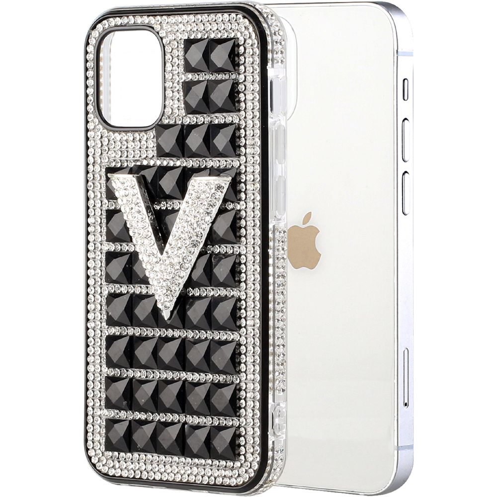 For Apple iPhone 12 Pro Max (6.7") Fashion Luxury 3D Bling Diamonds Rhinestone Jeweled Ornament Shiny Crystal Hybrid Hard  Phone Case Cover