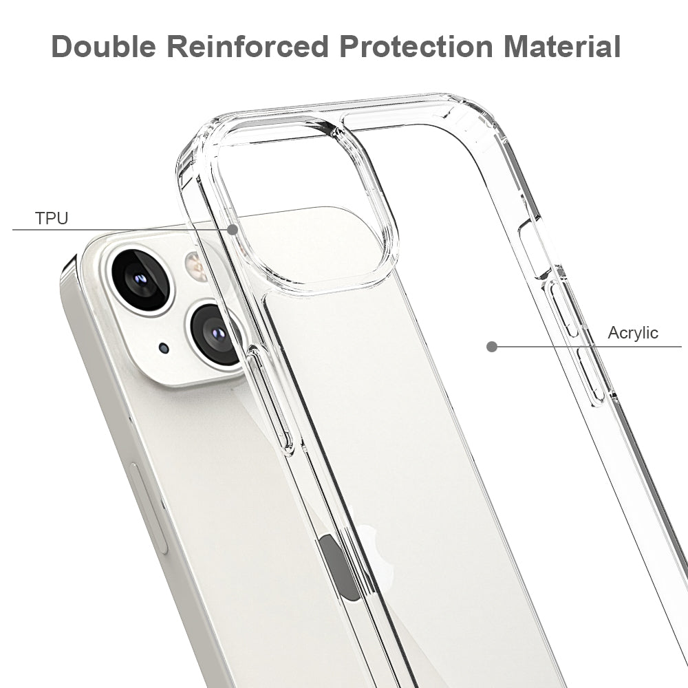 For Apple iPhone 13 / Mini Pro Max Hybrid Transparent Clear Acrylic Back Hard PC & Soft TPU Full Protective Bumper Extra Shock-Absorb  Phone Case Cover