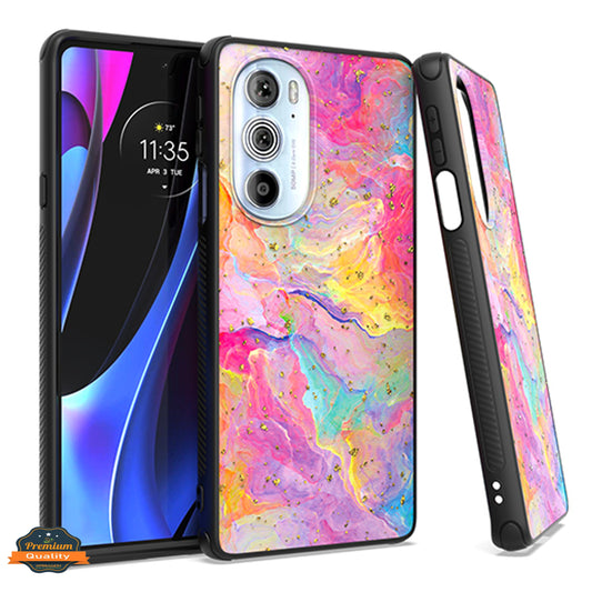 For Motorola Moto G 5G 2022 Marble Fashion Stone Stylish Flake Glitter Bling Hybrid Ultra Slim Glossy TPU Rubber Hard PC Marble Rainbow Phone Case Cover