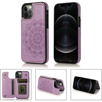 For Apple iPhone 13 (6.1")PU Leather Design [Two Magnetic Clasp] [Card Slots] Stand Function Shockproof Back Wallet Flip  Phone Case Cover