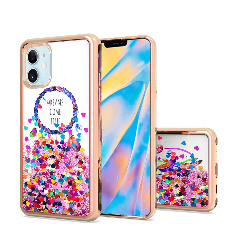 For Apple iPhone 13 Pro (6.1") Waterfall Quicksand Flowing Liquid Glitter Water Design Electroplating Bling TPU Hybrid Frame Protective  Phone Case Cover