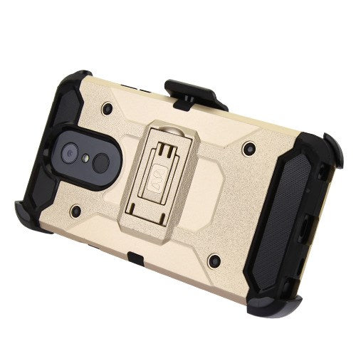 For LG Stylo 4 / Stylo 4 Plus Hybrid Armor with Belt Clip Holster Kickstand Hard PC Cases Shockproof + Screen Protector Gold Phone Case Cover