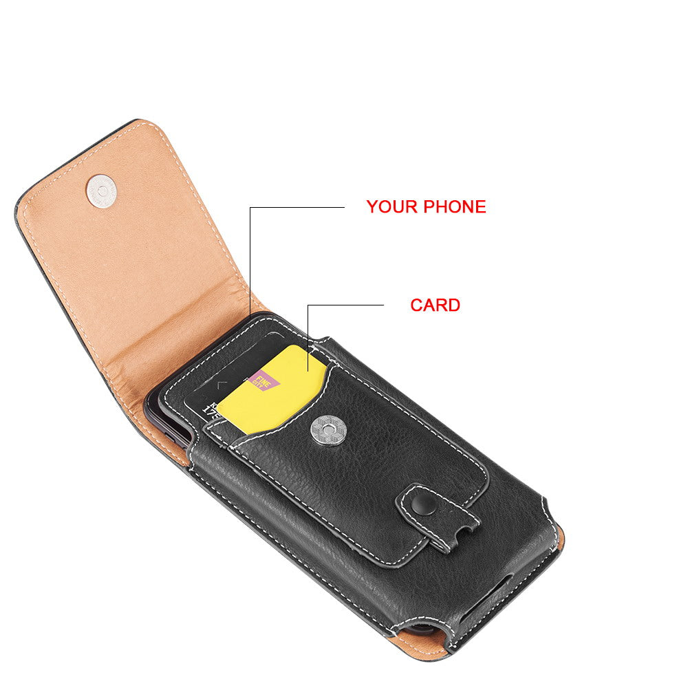 For Nokia C200 Universal Vertical Leather Case Holster with Credit Card Holder, Belt Loop & Carabiner Carrying Phone Pouch [Black]