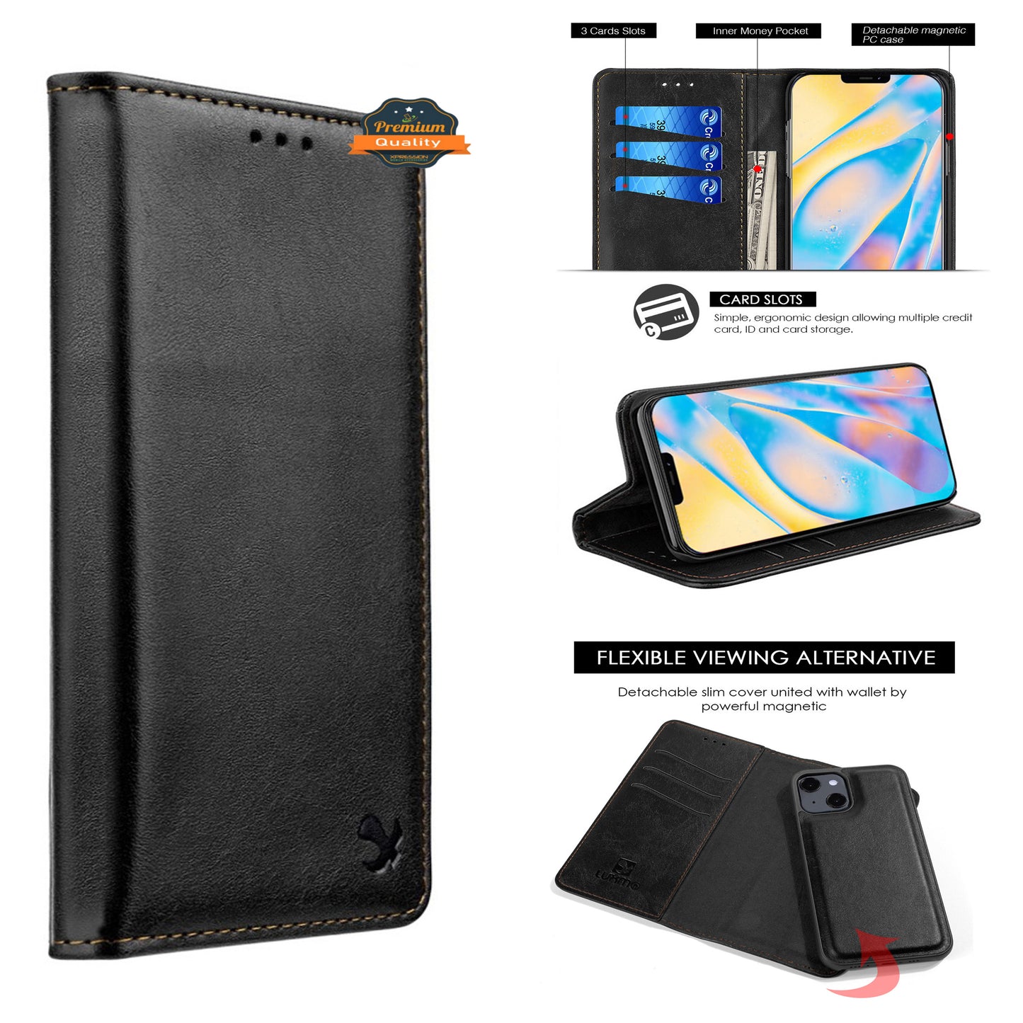 For Samsung Galaxy S22 /Plus Ultra Luxury PU Leather Wallet Pouch Magnetic Detachable with Credit Card Slots Removable Flip Kickstand  Phone Case Cover