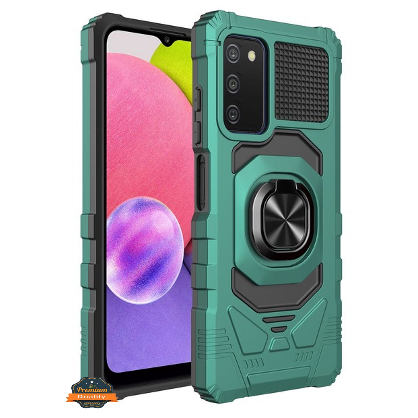 For Samsung Galaxy A03S Hybrid Magnetic Car Mount Ring Kickstand Stand Holder Full-Body Armor Hard Protective Green Phone Case Cover