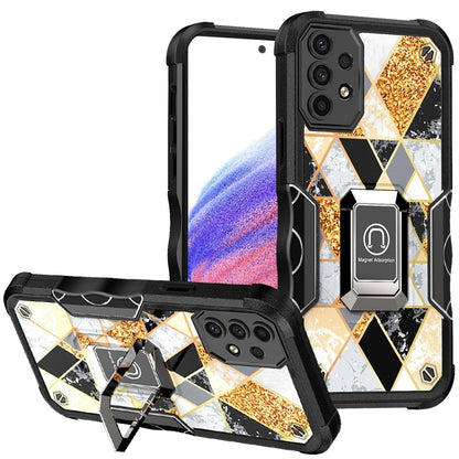 For Samsung Galaxy A53 5G Marble IMD Stone Design Hybrid Armor with Magnetic Ring Stand Kickstand Heavy Duty Rugged Shockproof  Phone Case Cover