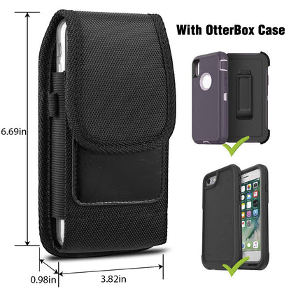 Universal 5.5" Vertical Nylon Cell Phone Holster Pouch Carrying Case, Belt Clip Loop & Carabiner Fit Apple iPhone Samsung Galaxy LG Moto All Mobile phones Universal Pouch [Black]