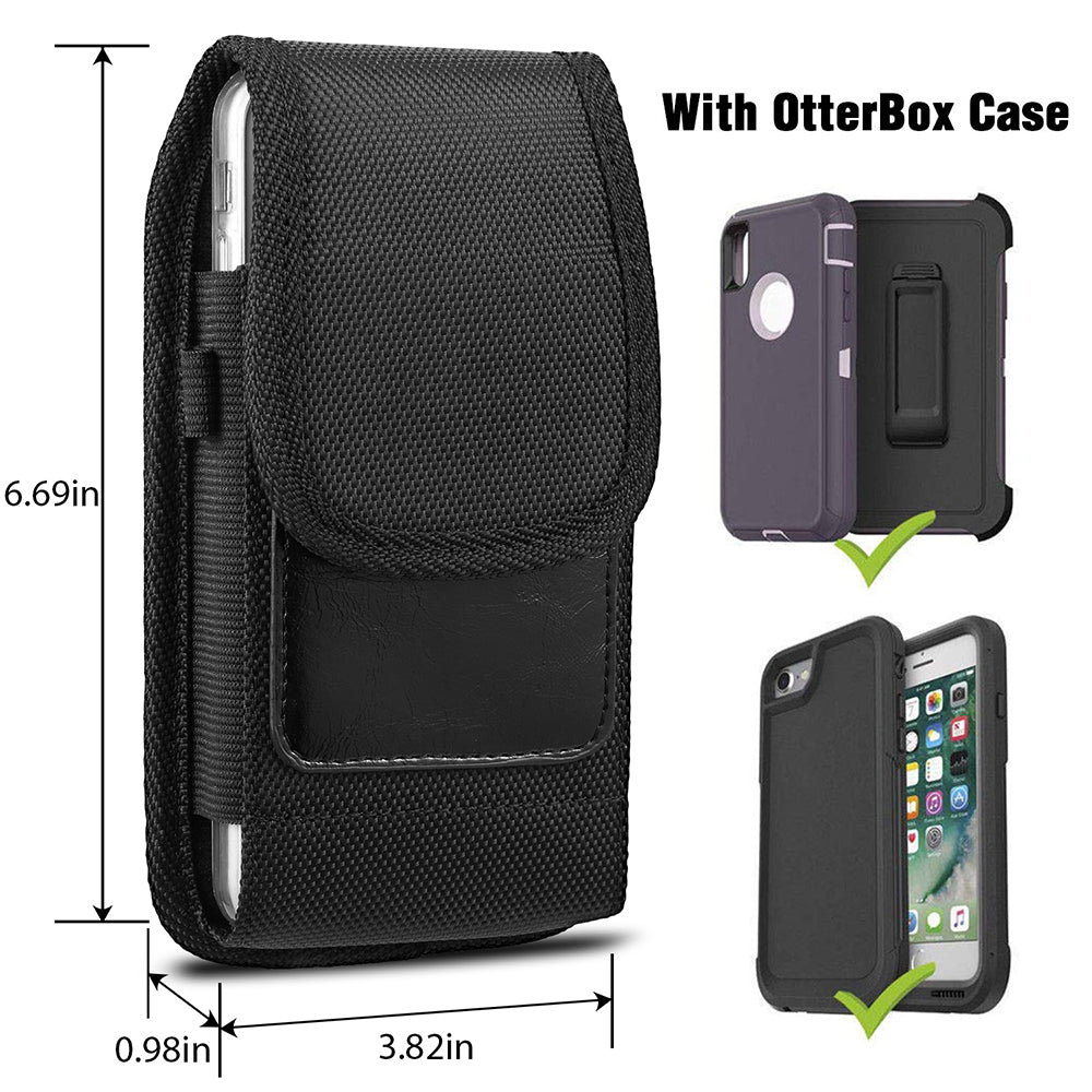 For Nokia C200 Universal Vertical Nylon Case Holster with 2 Card Slots, Pen Holder, Belt Clip Loop & Hook Carrying Phone Pouch [Black]