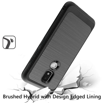 For Cricket Icon 3 (2021) Slim Protective Hybrid TPU 2-Piece Bumper Shockproof with Brushed Metal Texture Carbon Fiber Hard PC Back  Phone Case Cover