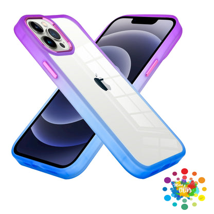 For Apple iPhone 13 Pro Max 6.7" Transparent Two Tone Gradient Colorful Frame Hybrid Rubber TPU Gummy Hard PC  Phone Case Cover