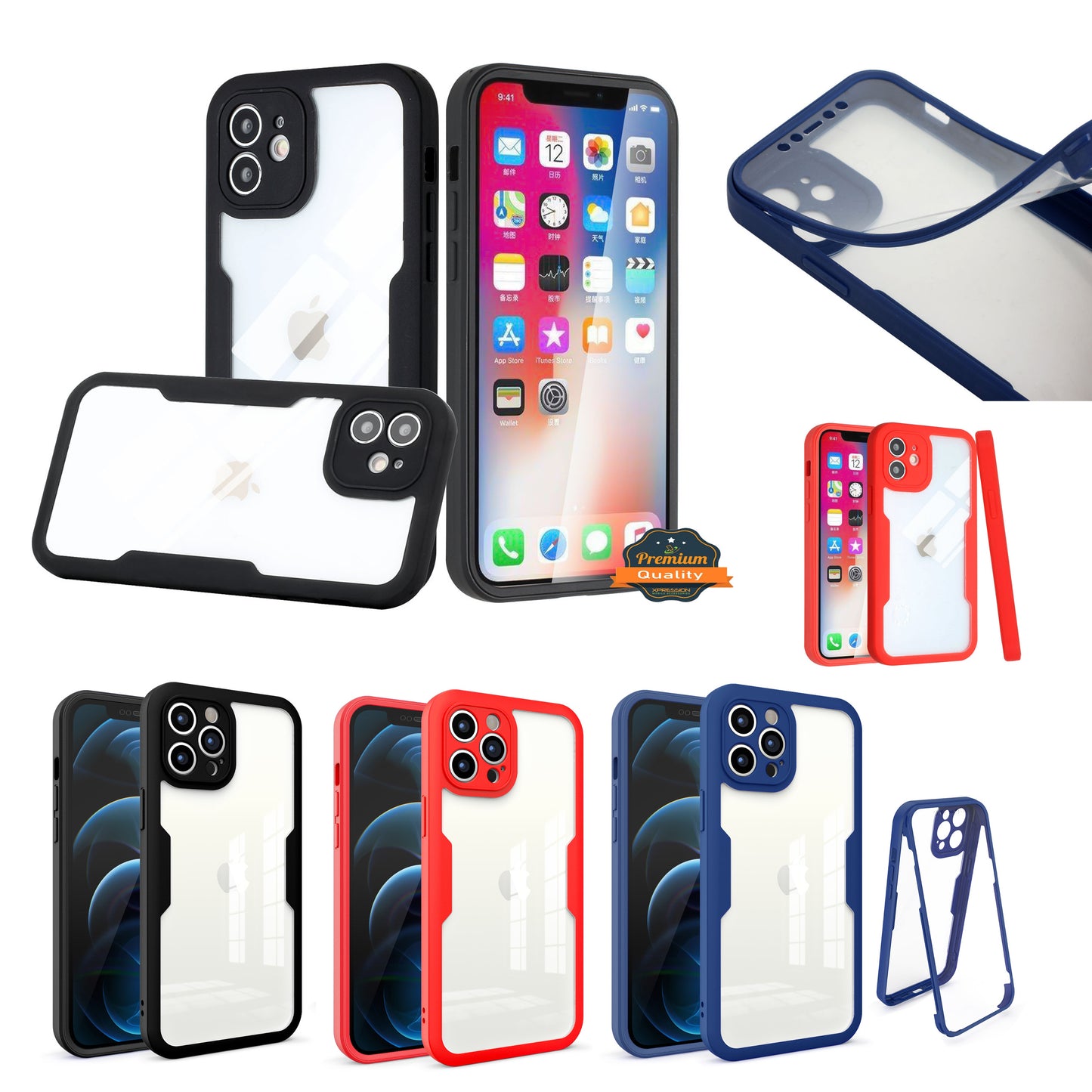 For Apple iPhone 13 Pro Max (6.7") Transparent Case with PET Screen Protector Slim Full Body Shockproof Hard PC & TPU Hybrid Protective  Phone Case Cover