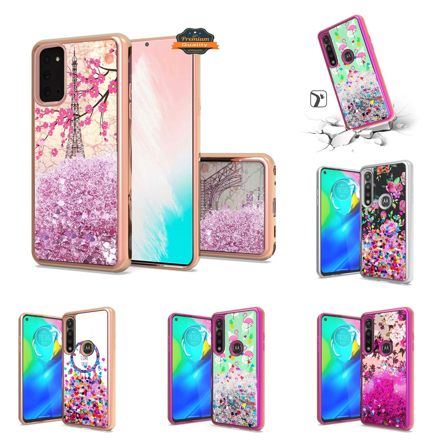 For Apple iPhone 13 Pro Max (6.7") Waterfall Quicksand Flowing Liquid Glitter Water Design Electroplating Bling TPU Hybrid Frame Protective  Phone Case Cover