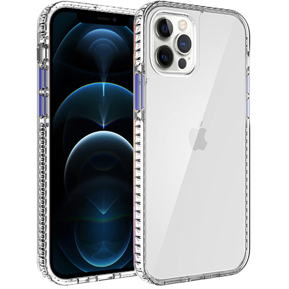 For Apple iPhone 13 Pro Max (6.7") Crystal Transparent Rugged Shockproof Hybrid PC+TPU Colorful Buttons Military Grade Protection Back  Phone Case Cover