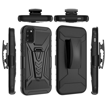 For TCL A3X Hybrid 3 in 1 Rugged Combo Belt Clip Holster Heavy Duty Tough Shockproof Rubber Hard PC + TPU with Kickstand Stand Black Phone Case Cover