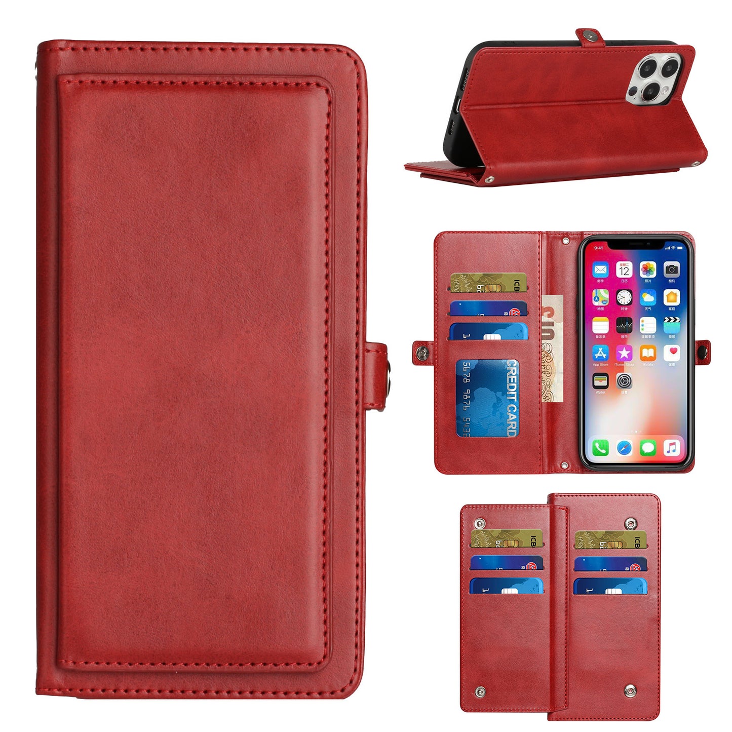 For Motorola Moto Edge 2022 Luxury 9 ID Cash Credit Card Slots Carrying Pouch Folio Flip PU Leather Lanyard & Kickstand  Phone Case Cover