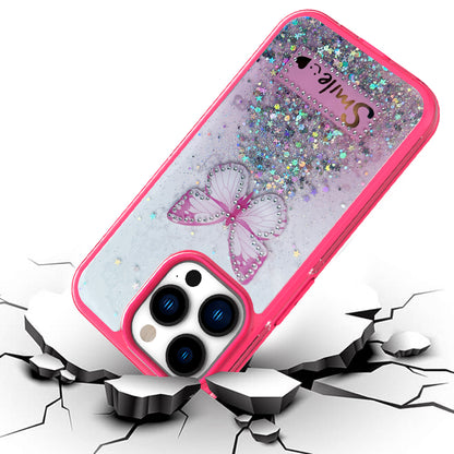 For Apple iPhone 11 (6.1") Butterfly Smile Glitter Bling Sparkle Epoxy Glittering Shining Hybrid Hard PC TPU Silicone Slim  Phone Case Cover